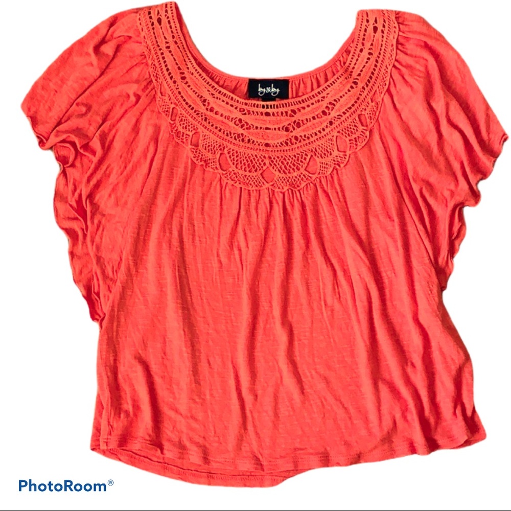 By & By | Knit Scoop Neck Flounce Sleeve Top EUC